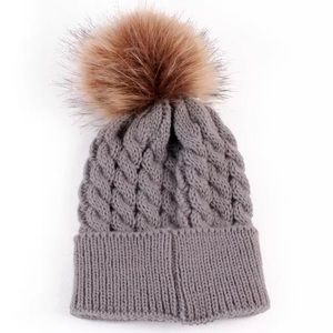 Gray kid’s Knit Beanie with Pom Pom